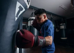 TITLE Blood Red Leather Sparring Gloves