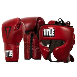 TITLE Boxing Blood Red Headgear and Sparring Gloves Bundle
