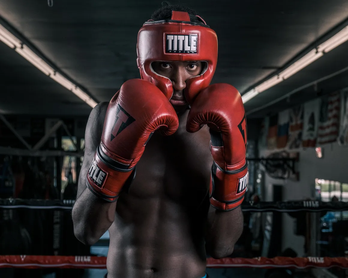 TITLE Boxing Blood Red Headgear and Sparring Gloves Bundle