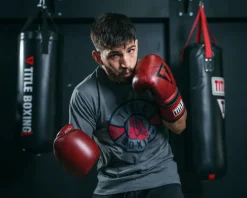 TITLE Boxing Blood Red Leather Bag Boxing Gloves