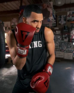 TITLE Boxing Blood Red Leather Sparring Boxing Gloves