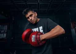 TITLE Boxing Blood Red Leather Punch Mitts