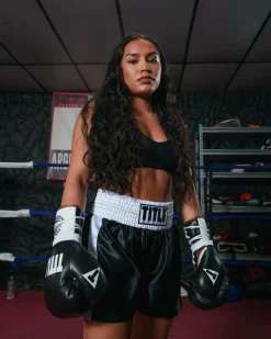 TITLE Boxing Professional Women’s Satin Striped Boxing Trunks