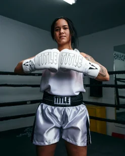 TITLE Boxing Professional Women’s Satin Striped Boxing Trunks